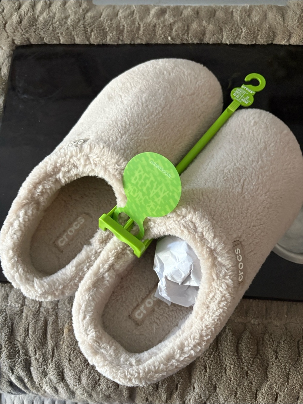 CROCS Plush Cozy Slip-Ons in Cream